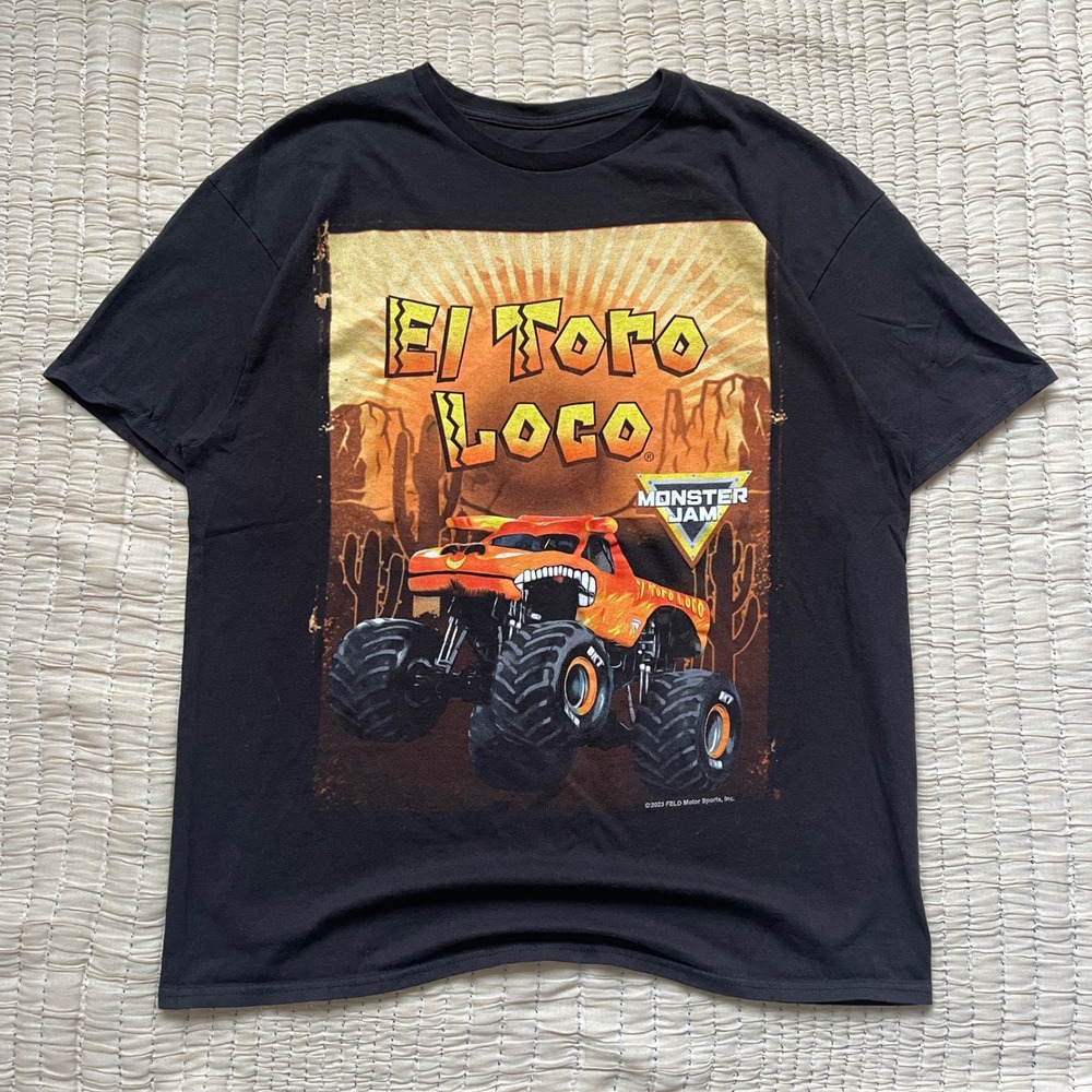 Monster Jam El Toro Loco Graphic T-Shirt Mens XL Black Short Sleeve 2023 Truck